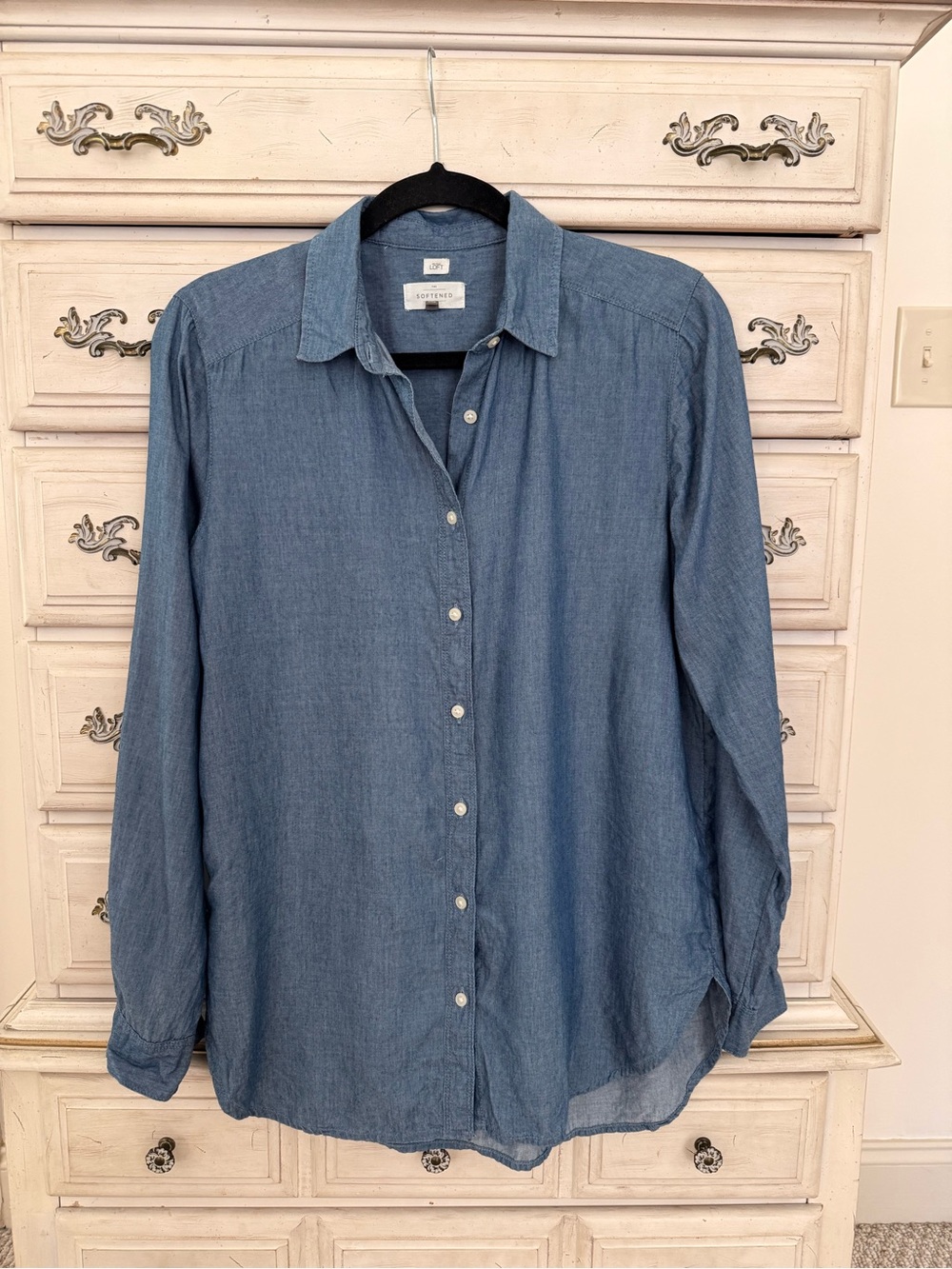 LOFT Blue Softened Chambray Button-Down Shirt